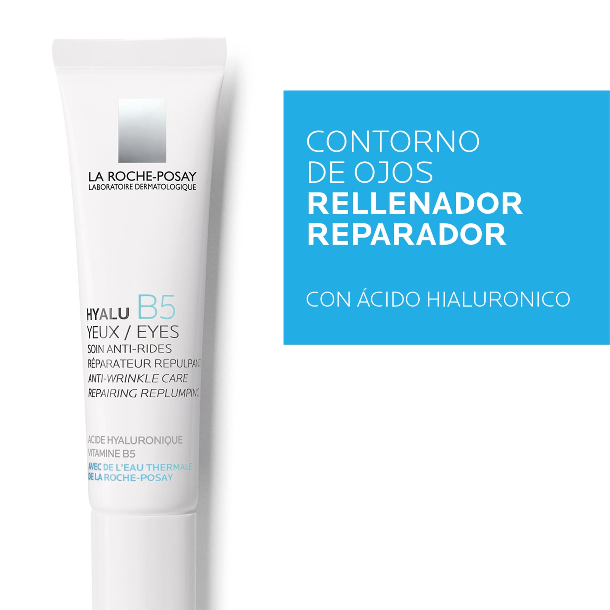 La Roche Posay Crema Anti-arrugas para el Contorno de Ojos, Tratamiento Reparador y Rellenador, Apto para Pieles Sensibles, Fórmula con Ácido Hialurónico y Vitamina B5, Hyalu B5, 15 ml