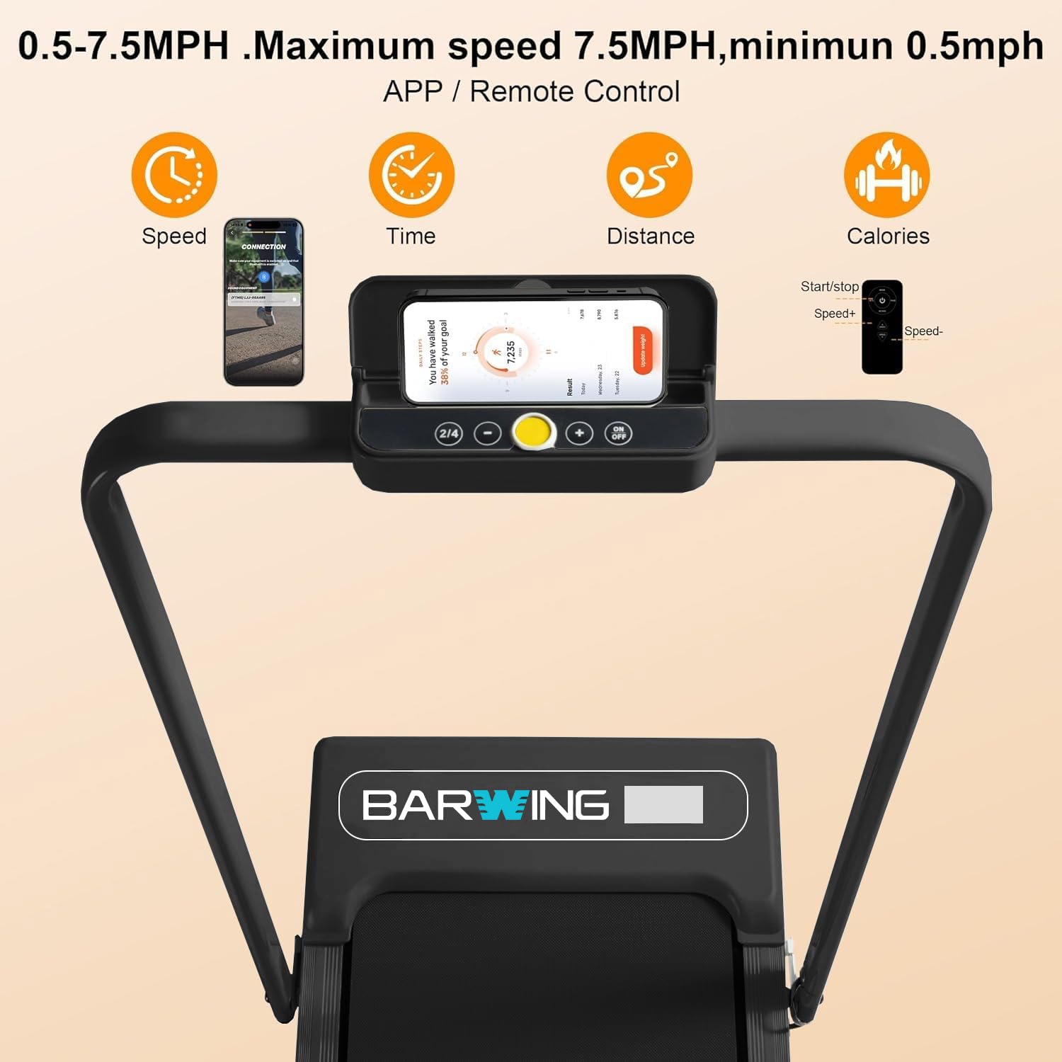 Amazon.com : BARWING Walking Pad with Handle Bar, 7.5MPH Portable 