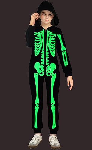 Miniatura 3 de Kids Skeleton Costume Glow in The Dark One-Piece Skeleton Hoodie for Halloween