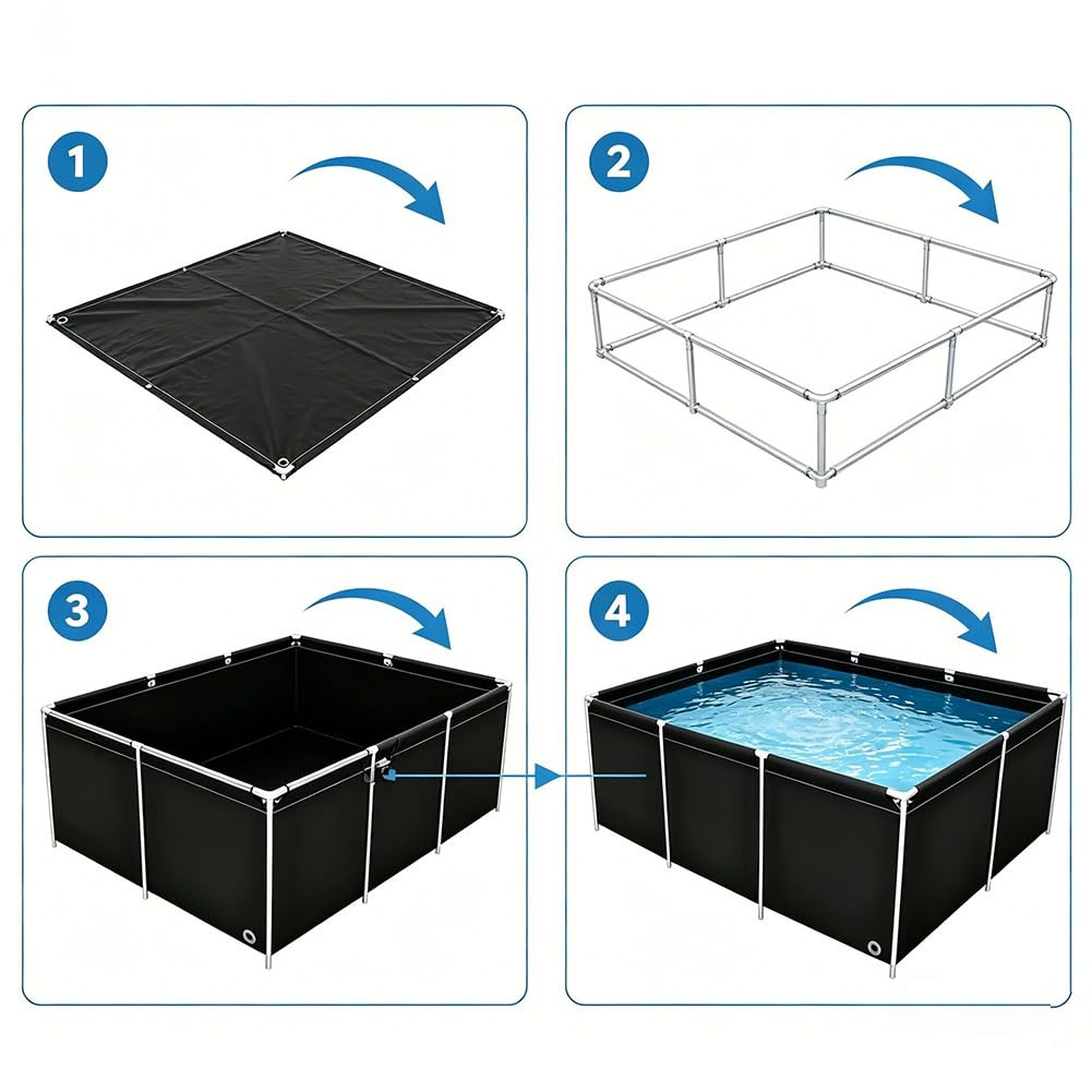 GZHERVICES Laghetto per Carpe Koi/Pesci Rossi (con Struttura in Acciaio Inossidabile 304 E Valvola di Scarico), Laghetto in Tela, Vasca per Carpe Koi in PVC(1x1x0.4m)