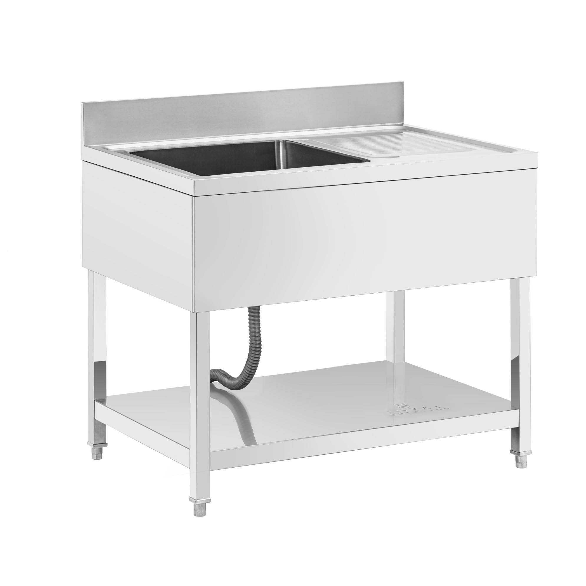 Royal Catering RCGS-1B100D7 Spültisch 1 Becken zu 500 x 500 x 300 mm extra Ablage Edelstahl Edelstahl-Spültisch Gastro-Spültisch