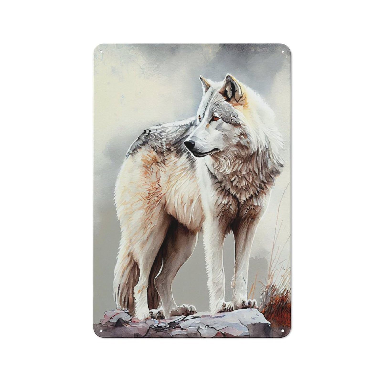 Junmoney Arctic Gray Wolf Vintage Metal Plaque 30X20cm, Bistro Wall Plaque For Coffee Bar, Kitchen, Bistro Or Tea Corner