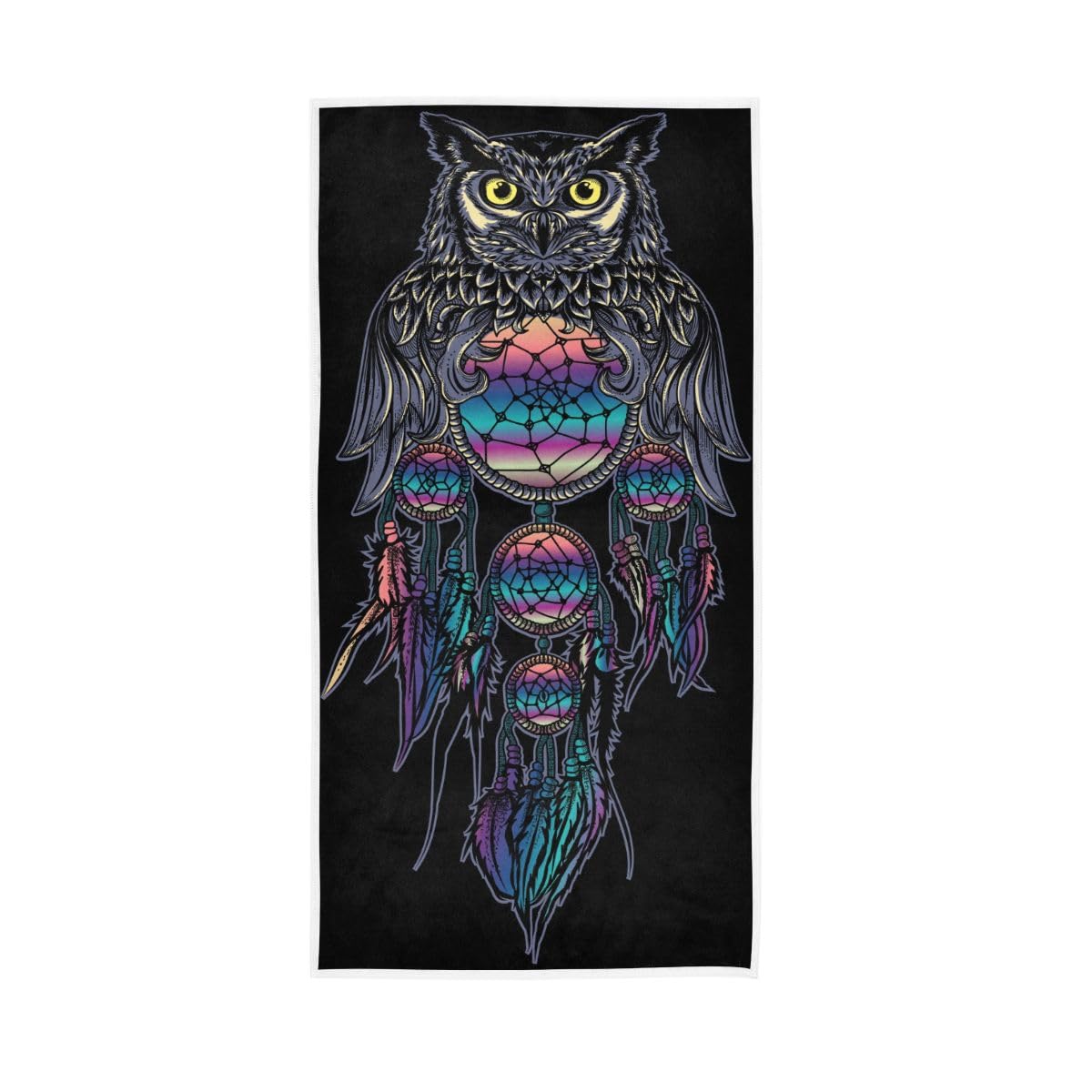 LSRCPD Artwork Owl Dream Catcher Hand Towels Cotton Absorbent Soft Decorative Towel for Bathroom 15 x 30 Inch