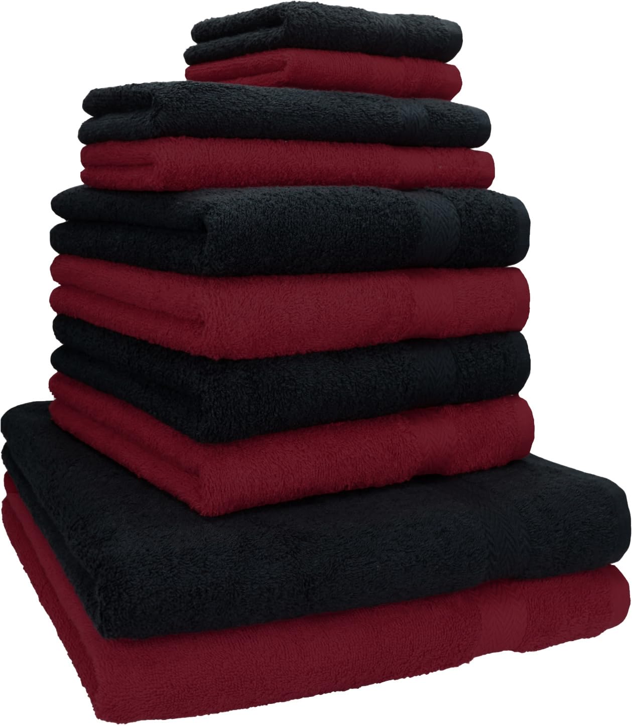 Betz Juego de 10 Toallas Classic 100% algodón 2 Toallas de baño 4 Toallas 2 Toallas de Mano 2 Toallas Cara de Color Rojo Oscuro y Negro