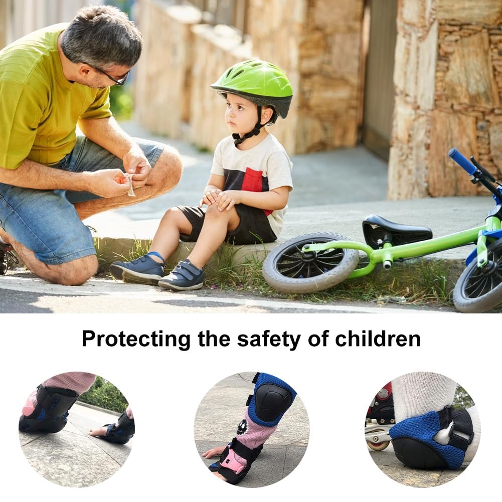 Protezione Kit per Bambini,Protezioni Set per Bambini,Protezioni Skateboard Bambini,Protezioni Pattini Bambina,Adatto ai bambini dai 3 ai 12 anni,per Skate, Bicicletta, Sci, Pattinaggio,Blu