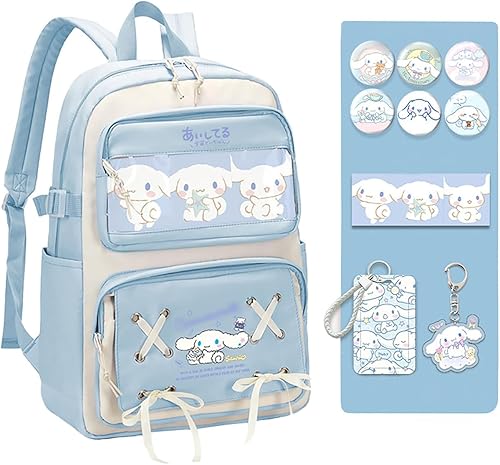 Mochila linda de anime para estudiantes, bolsa de viaje casual de dibujos animados para niños y niñas, mochila de temporada escolar (azul claro)