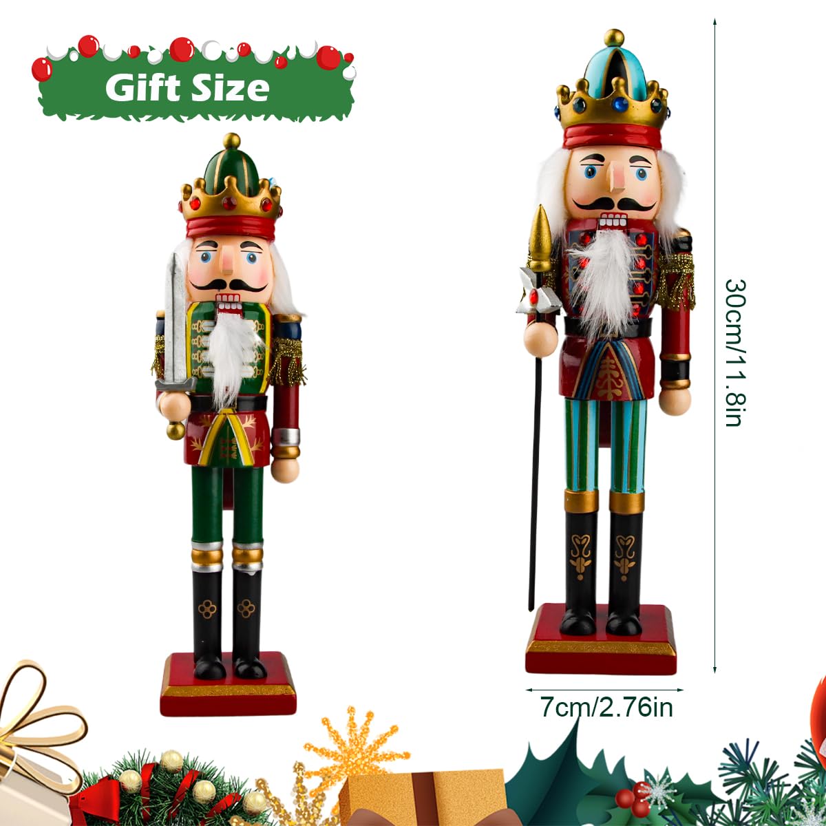 2025 Grande Soldato Schiaccianoci di Natale in Legno, 2 Pezzi 30cm Schiaccianoci Natalizi Soldatino Tradizionale Fatto a Mano, Figure Classiche Decorazioni Natale Soldato (B)