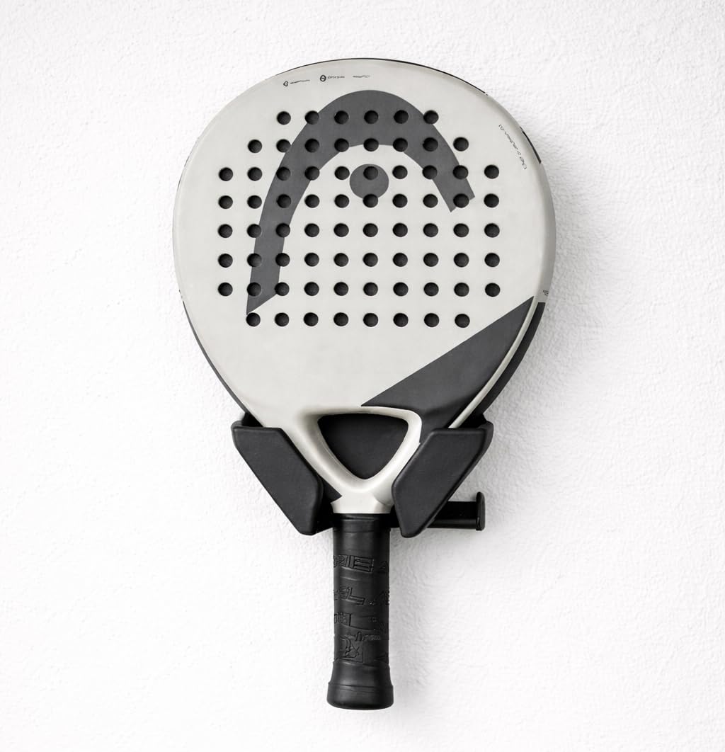 Support mural pour raquette de padel et tennis – Porte raquette murale confortable et anti-rayures – Convient à toutes les raquettes standard – Gain de place résistant avec vis et chevilles