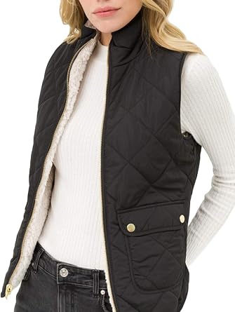 ALLLA Reversible Quilted Sherpa Fleece Fur Zip up padding Vest Jacket S-3X