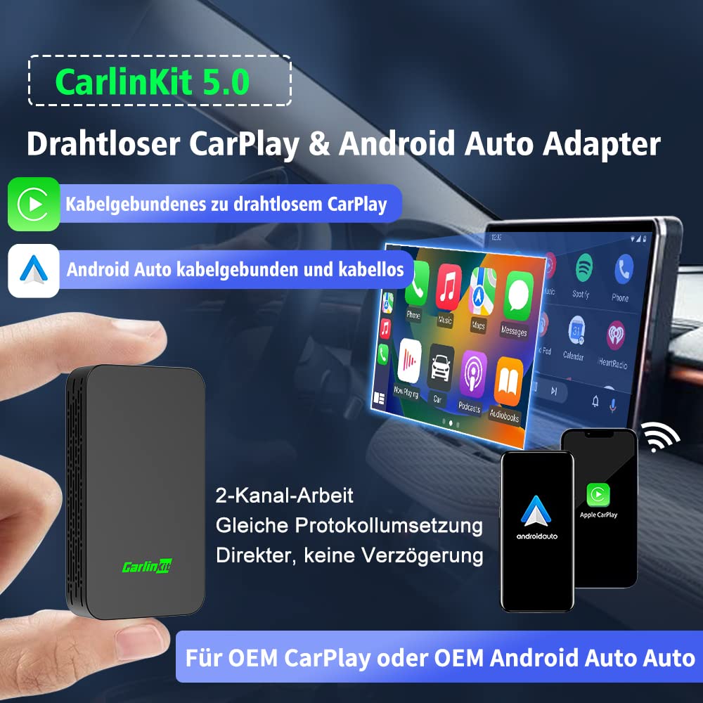 Carlinkit 5.0 2air Wireless Carplay und Wireless Android Auto Adapter,2026 Upgrade 2 in 1 Wireless Adapter,Konvertieren Werkseitig Verkabeltem CarPlay zu Wireless,Verkabeltem Android Auto zu Wireless