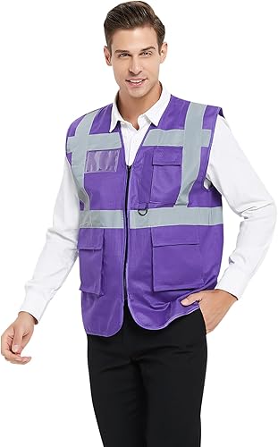 Miniatura 4 de GOGO Chaleco de seguridad de alta visibilidad de 5 bolsillos con tiras reflectantes, chaleco de uniforme de trabajo