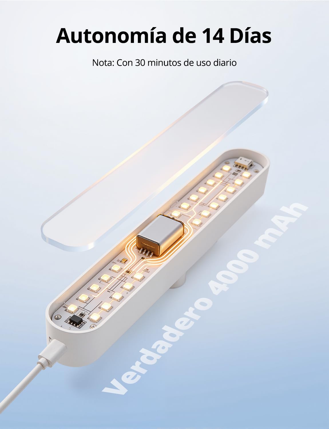 Combuh Luz para Tocador de Maquillaje Lues Espejo Baño Sin Cable Sin Instalación, Autonomía 14 Días 4000mAh Lampara LED Espejo Recargable con Usb 3 Temperaturas de Color Ajustables 2 Unidad