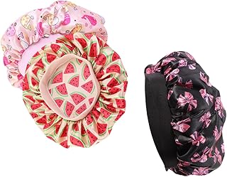 Beavorty 3 Pçs Touca De Cetim Para Bebê Elástico Para Cabelos Cacheados Para Dormir Touca De Cetim Para Crianças Gorro De Cetim Para Dormir Capa De Cabeça Para Dormir Toucas De Banho Para