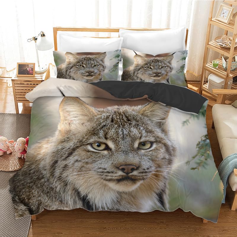 Parure de lit 90x190 haut de gamme en microfibre 110g/㎡ motif Lynx sauvage