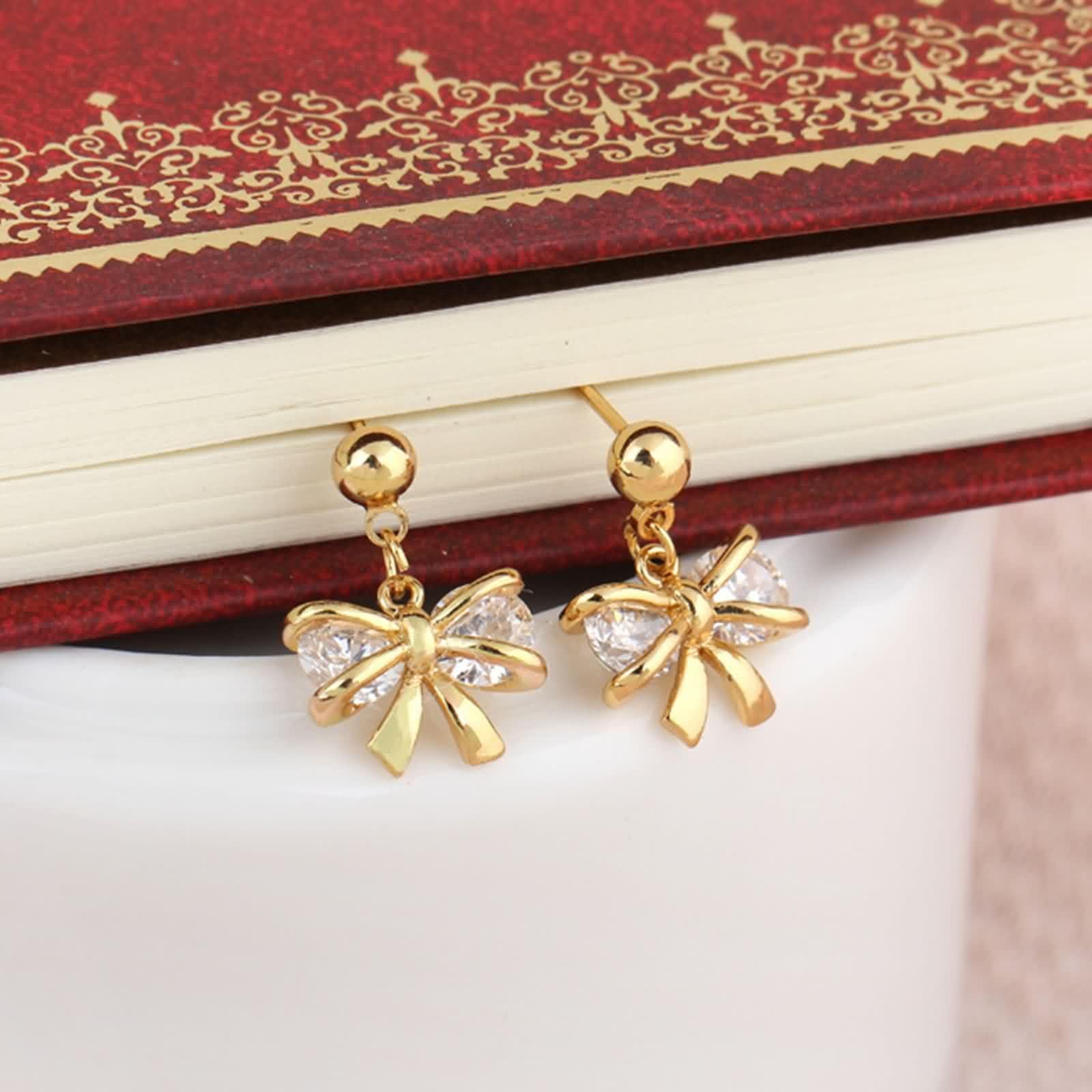 AMDXD Pendientes de oro de 18 quilates, pendientes de bowknot con granate verde, Au 750, pendientes vintage auténticos
