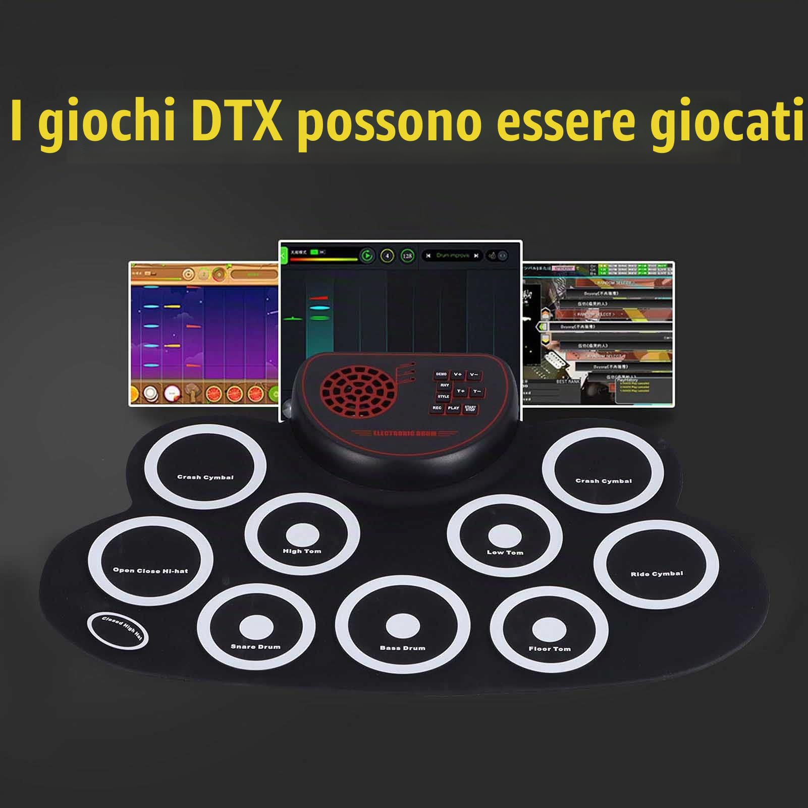 Set di Batteria Elettronica, Set di Batteria Avvolgibile, Kit di Batteria con Pad Avvolgibile da 9 Pad, con Pedali e Bacchette, Doppio Altoparlante Integrato, Ideale per i