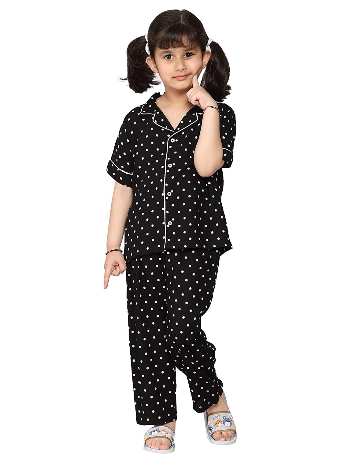 mininest Baby Boy's & Baby Girl's Cotton Black Polka Dots Printed Night Suit Pack of 1(DOTS-BLK-HFSLV-NS-34) 3