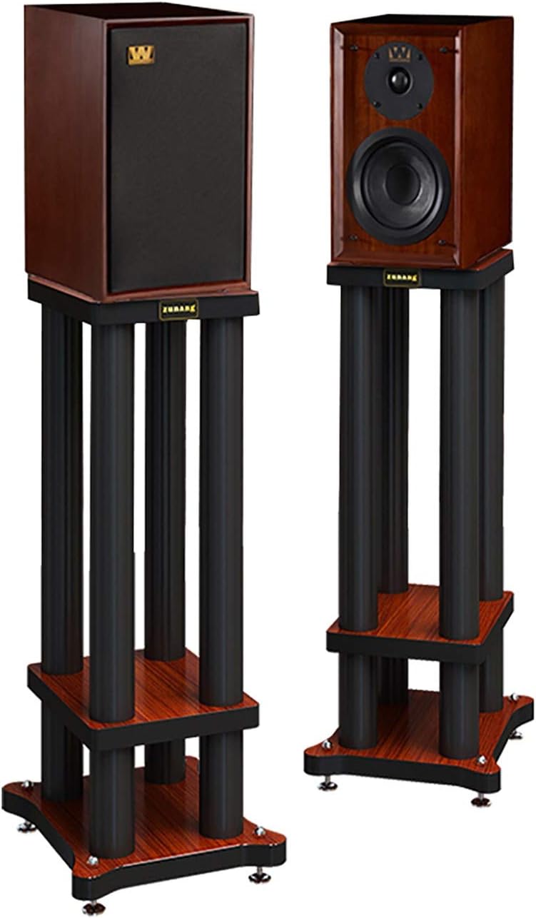 Speaker Stands,Universal Floor 1 Pair, Weight Up to 40lbs - 1 Pair, Strong Stability, Easy Assembly, Teak Black Pillar