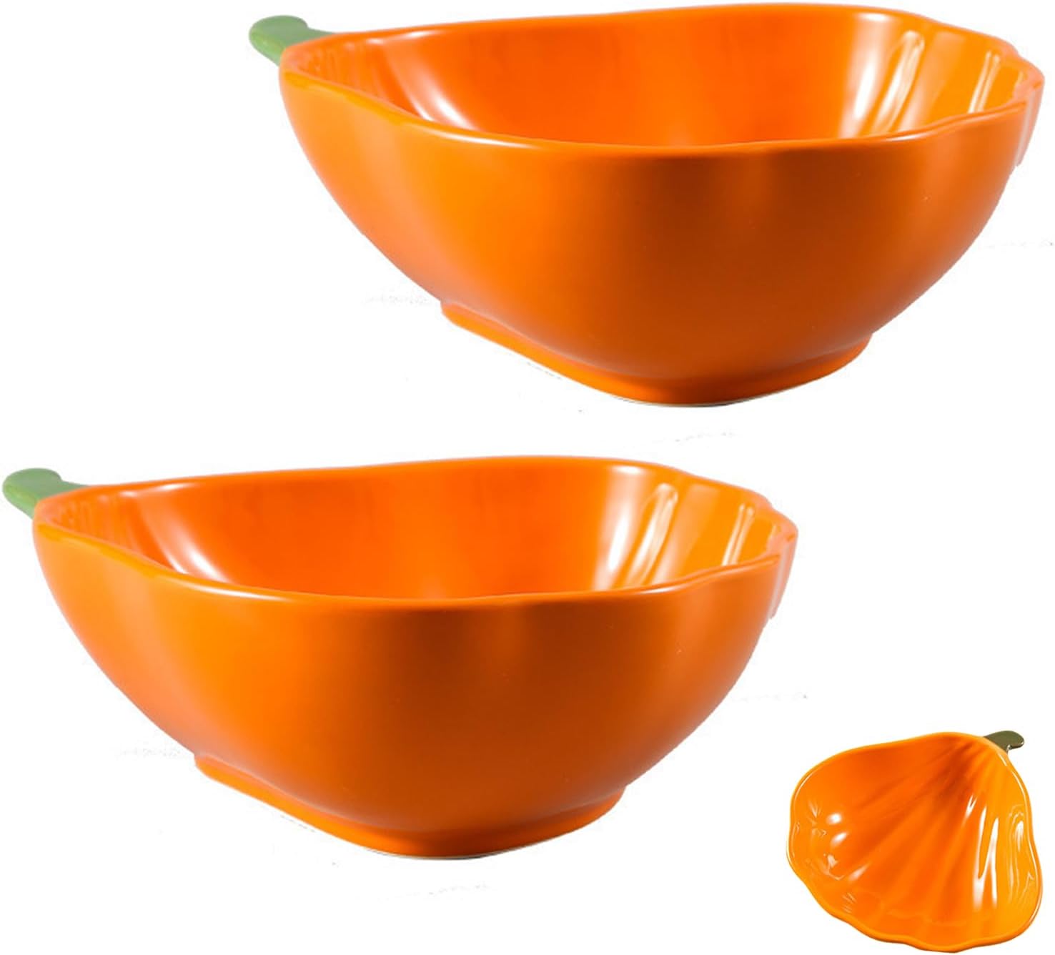 2 Pcs Ceramic Ramekins, Oven Safe Ceramic Pumpkin Noodle Bowl, Versatile Complementary Food Bowl for Baking Dessert Pudding and Serving Fruit Salads, Ideal Decoration and Gift for Halloween (Orange)
