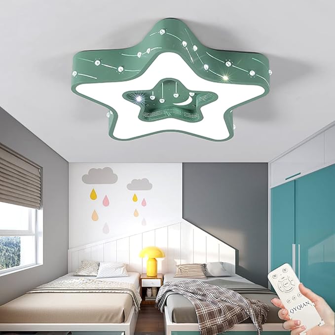 QYQIAN Plafondlampen Voor Kinderen LED Plafondlamp Creatieve Dimbare Acryl Kroonluchter Modern Met Afstandsbediening Slaapkamer Plafondlicht Voor Kleuterschool Kinderkamer Woonkamer Decoratie Lamp (Green)