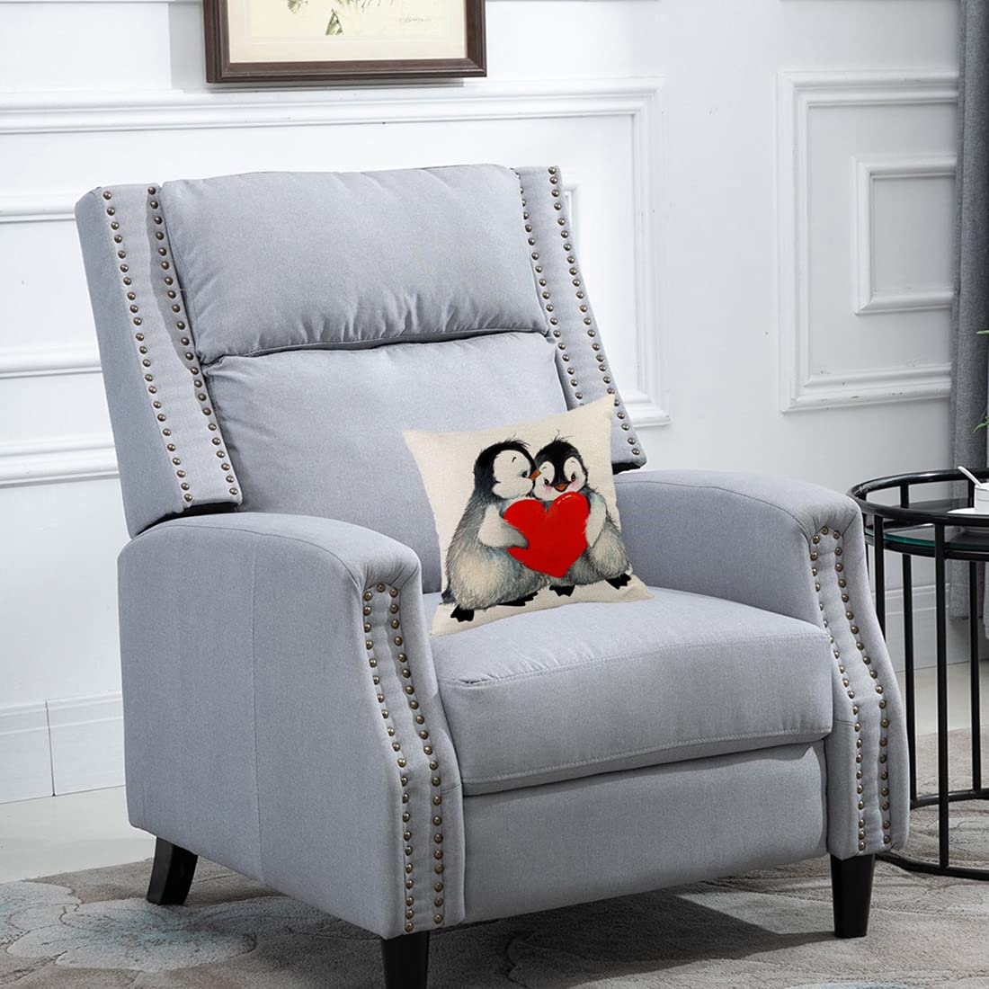 Set 2 Federe Cuscini Pinguino E Cuori Rosse – Velluto Morbido, Cerniera Nascosta, 50x50 Cm, Decorazione Divano E Letto Per San Valentino