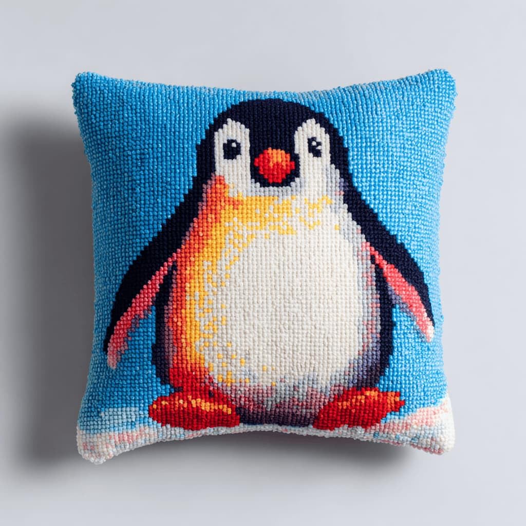 Kitquiver Latch Hook Kits Donkey for Adults,Penguin DIY Latch Hook Cushion Kits and Latch Rug Kits Cross-Stitch Embroidery Cushion Cover for Home Sofa Decoration 17X17 in