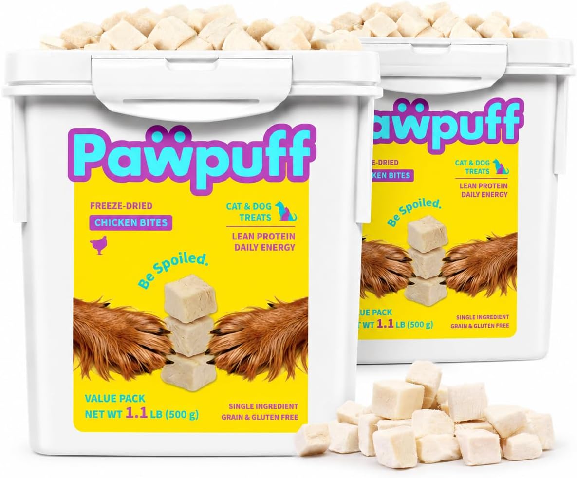 Freeze-Dried Chicken Treats for Dogs & Cats, 2 Pack, 1.1 lb Each, 2.2 lb Total, Single Ingredient Chicken Bites, High Protein Pet Treats for Multi-Pet Homes