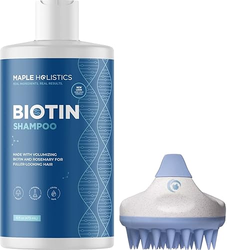 Juego de champú de biotina con limpiador de cuero cabelludo, cepillo de champú para el cabello y exfoliante de silicona para el cuero cabelludo con