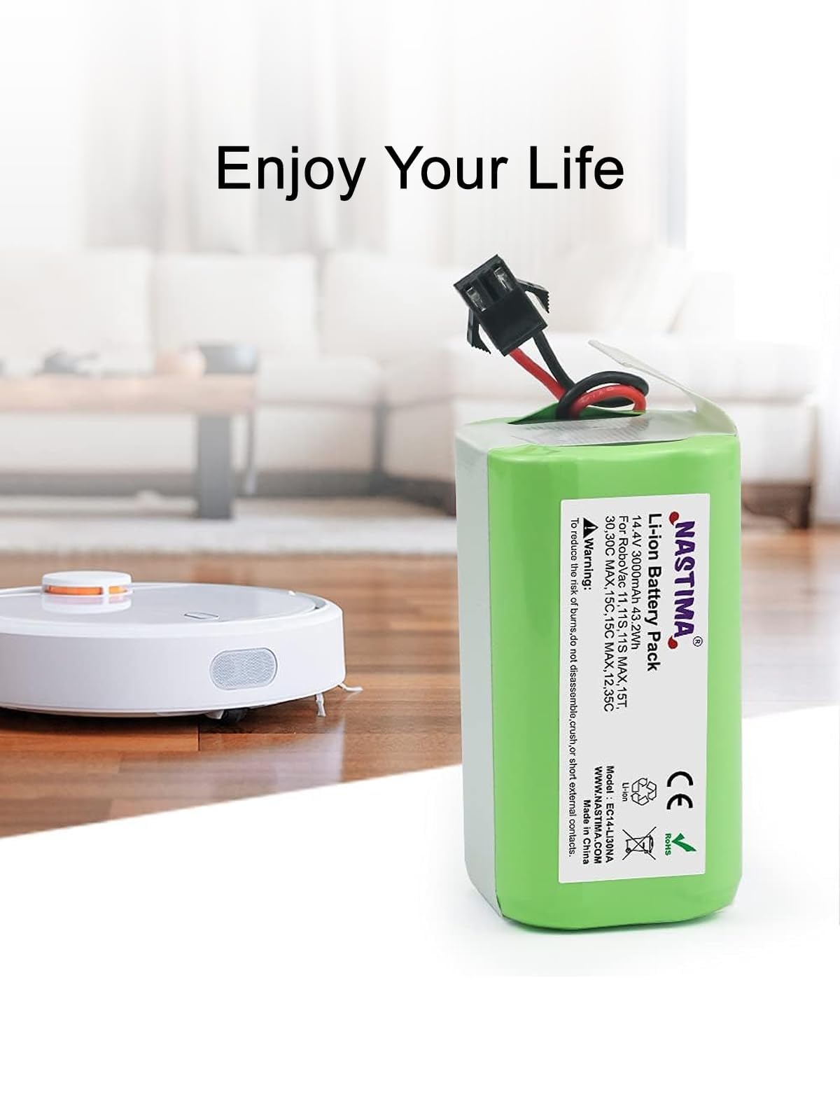 NASTIMA 14,4V 3000mAh Batteria Li-ion Compatibile con IKOHS Netbot S14/S15, Lefant T700/M201, Proscenic 850T, Ecovacs Deebot N79/N79S/DN622, Eufy RoboVac 11S/11/15C/15T/30/35C, Conga 990/1090/1790