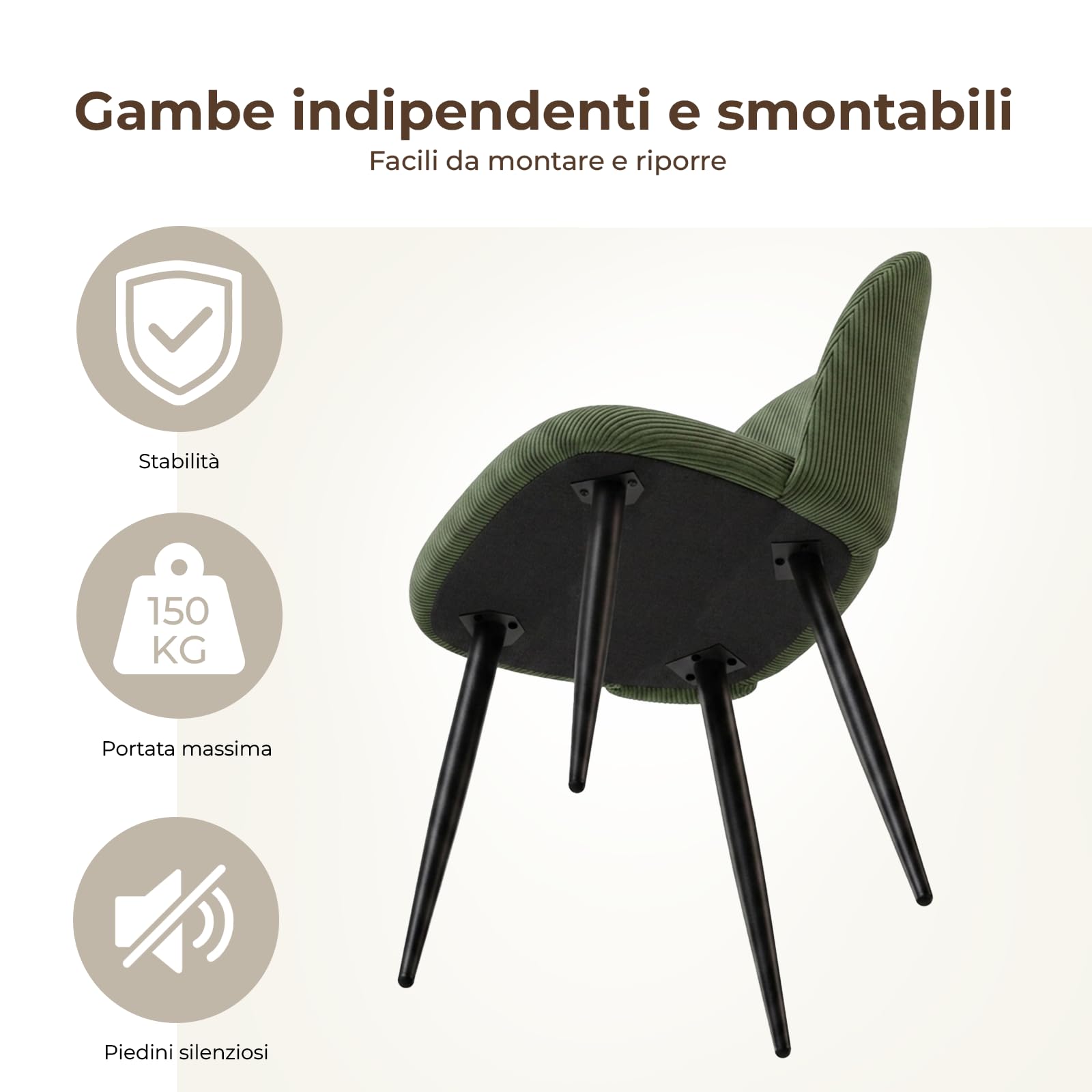 Set di 6 Sedie da Pranzo,Sedia da Cucina In Velluto a Righe, Sedia Imbottita Con Gambe Indipendenti,Sedia da Salotto Verde,Per Sala da Pranzo,Soggiorno,Cucina,Camera