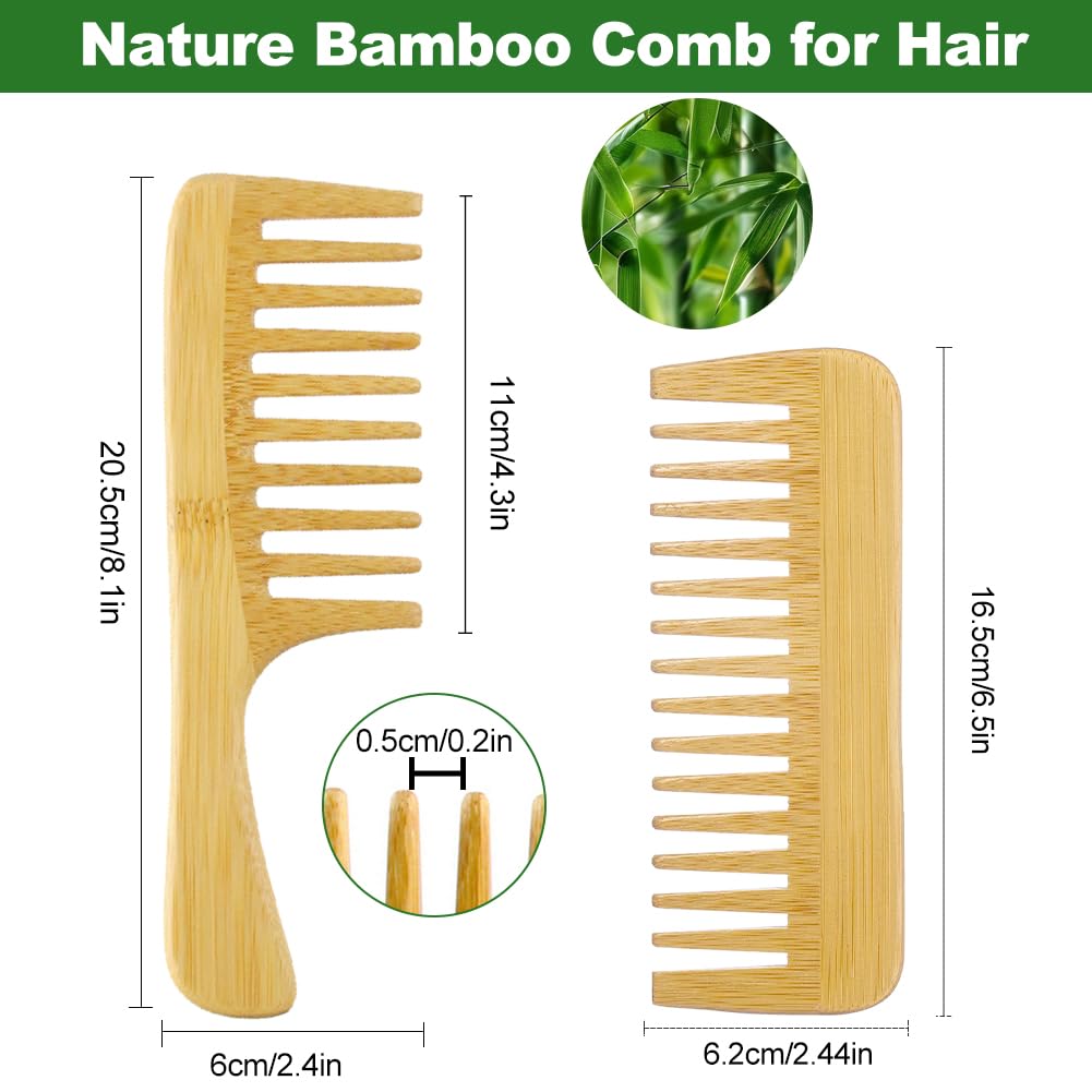 Bamboo Wide Tooth Comb for Curls 2 Pack Wooden Comb for Hair Bamboo Comb Handmade Wooden Hair Comb Anti-Static Large Tooth Comb Detangler Comb for Women Curly Wavy Thick Hair - Image 4