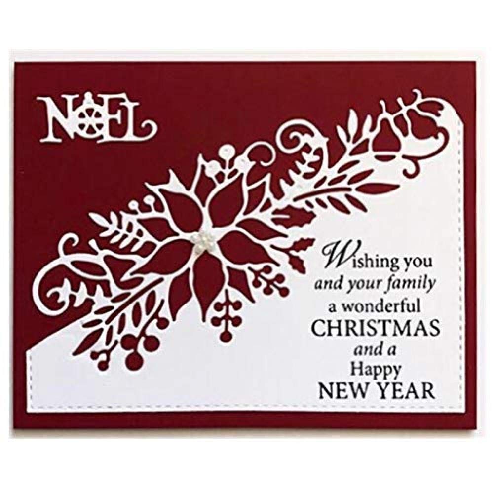 Ruluti Metal Cutting Die Stamp Flower Corner Xmas Christmas Poinsettia Craft Frame Paper Scrapbooking Card For Diy Scrapbooking Album Paper Card Photo Decorative