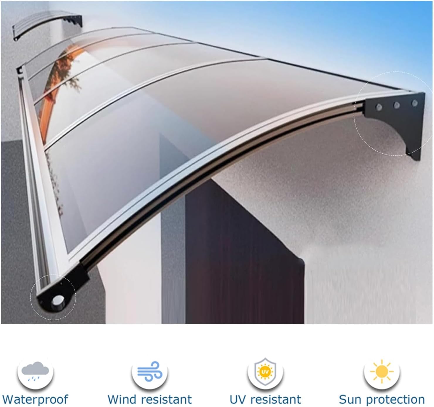 Polycarbonate Door Canopy for Outdoor Entrance Patio Awning for Rain Protection Arch Design Window & Door Cover 57x160cm (22.4x63in) Weather Shield