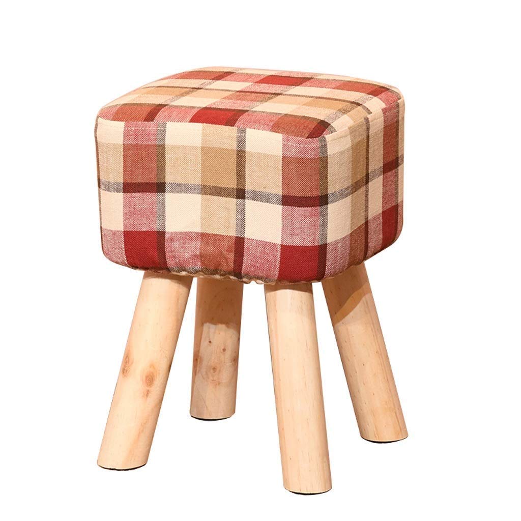 Taburete de madera maciza con asiento tapizado premium de rejilla cuadrada en color rojo