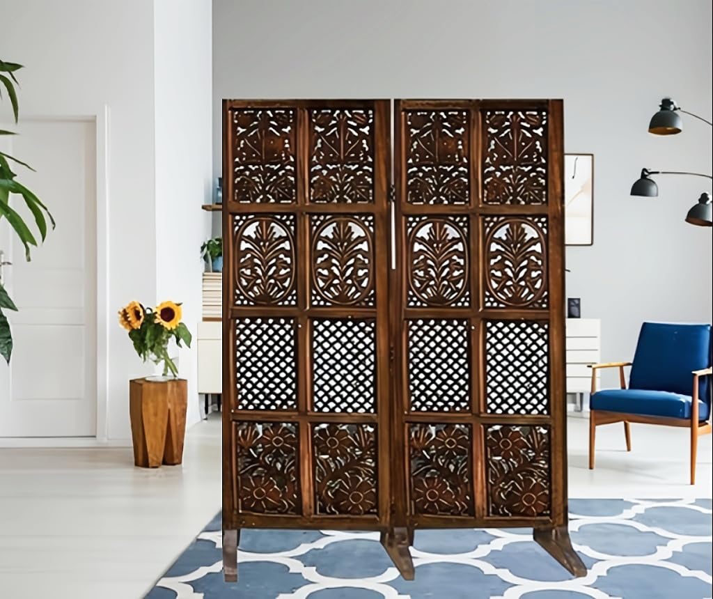 Wooden partition for Pooja Room/separators for Living Room/Wall partition/Room partition/Wooden partition for Living Room/Divider for Kitchen, Hall (5ft). (2 Panels (with Stands))-image-31