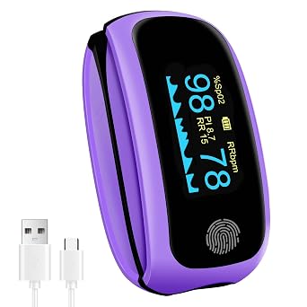 Rechargeable Pulse Oximeter, oximeter with Respiratory, Respiration Rate Monitor, SpO2 PI Monitoring Devices, oxygen monitor fingertip for Sports Aviation Use Only Purple