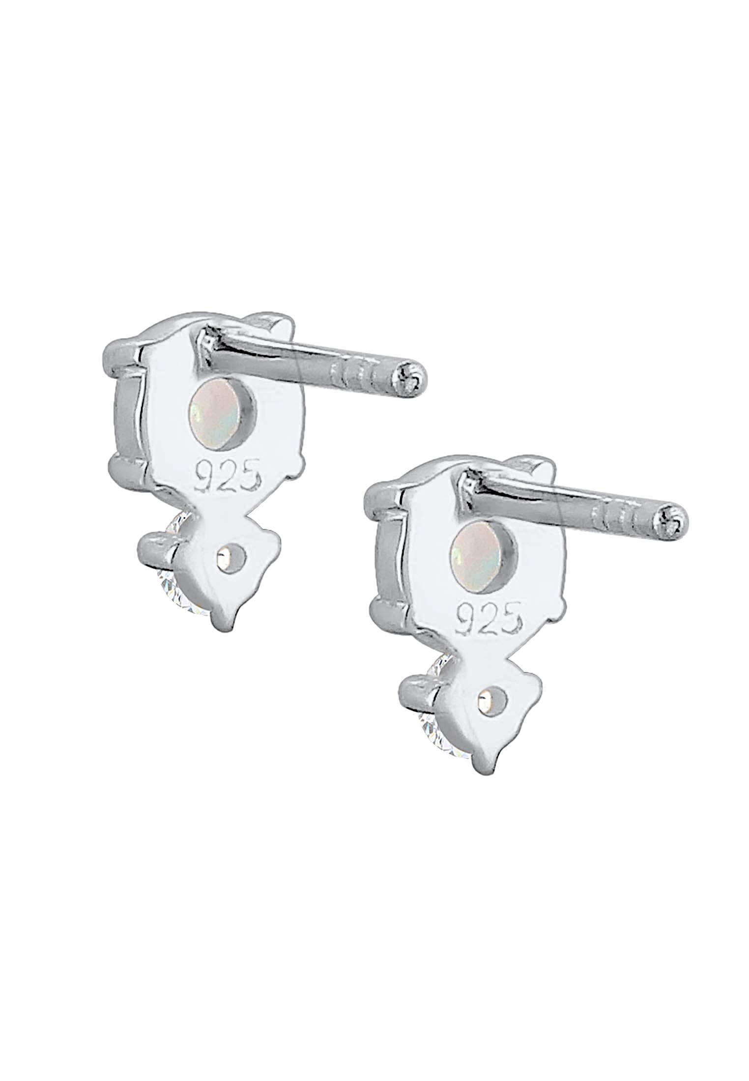 Elli Vintage Damen Ohrstecker Zirkonia Opal 925 Sterling Silber vergoldet
