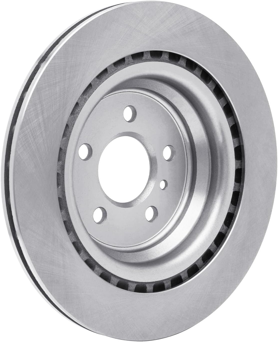 Angled view of the PartCatalog Rear Disc Brake Rotor, highlighting the hub and braking surface.
