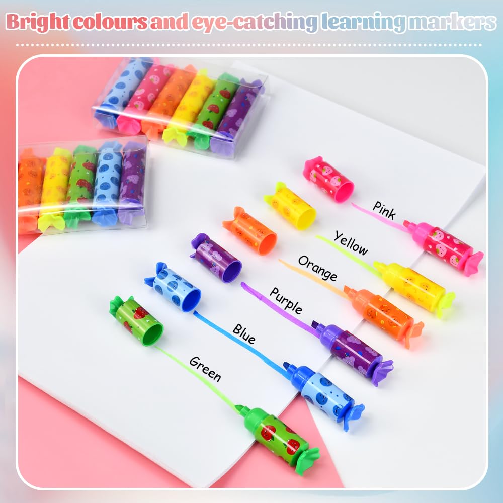 36 Mini Evidenziatori Pastello E Fluo – Set Con 18 Design (Gelato, Zampa, Orsacchiotto) E 6 Colori, Punta Resistente, Inchiostro Atossico – Perfetti Per Scuola, Bullet Journal E Regali Bambini