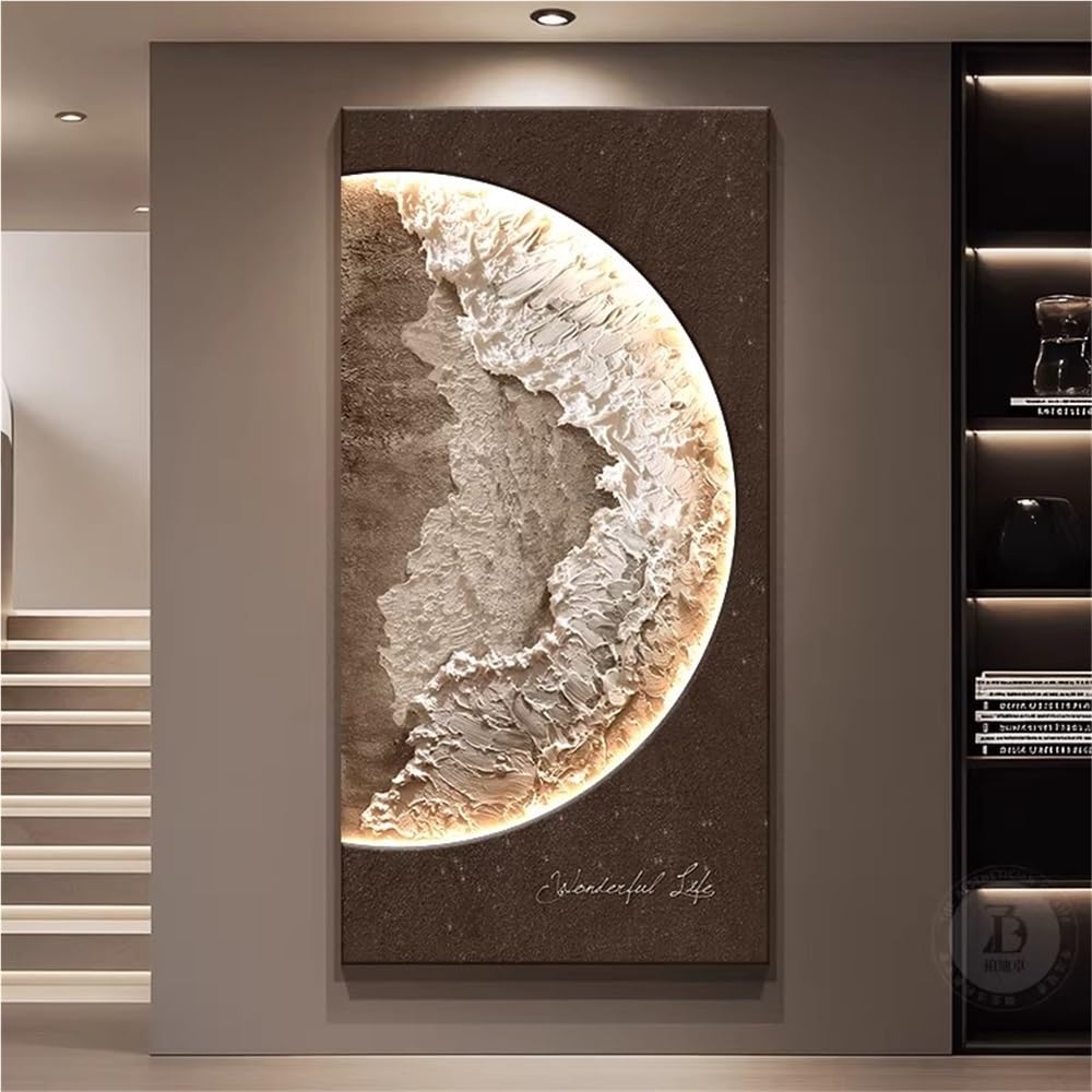 Art mural avec lumière LED en sculpture abstraite de lune pour décoration chic
