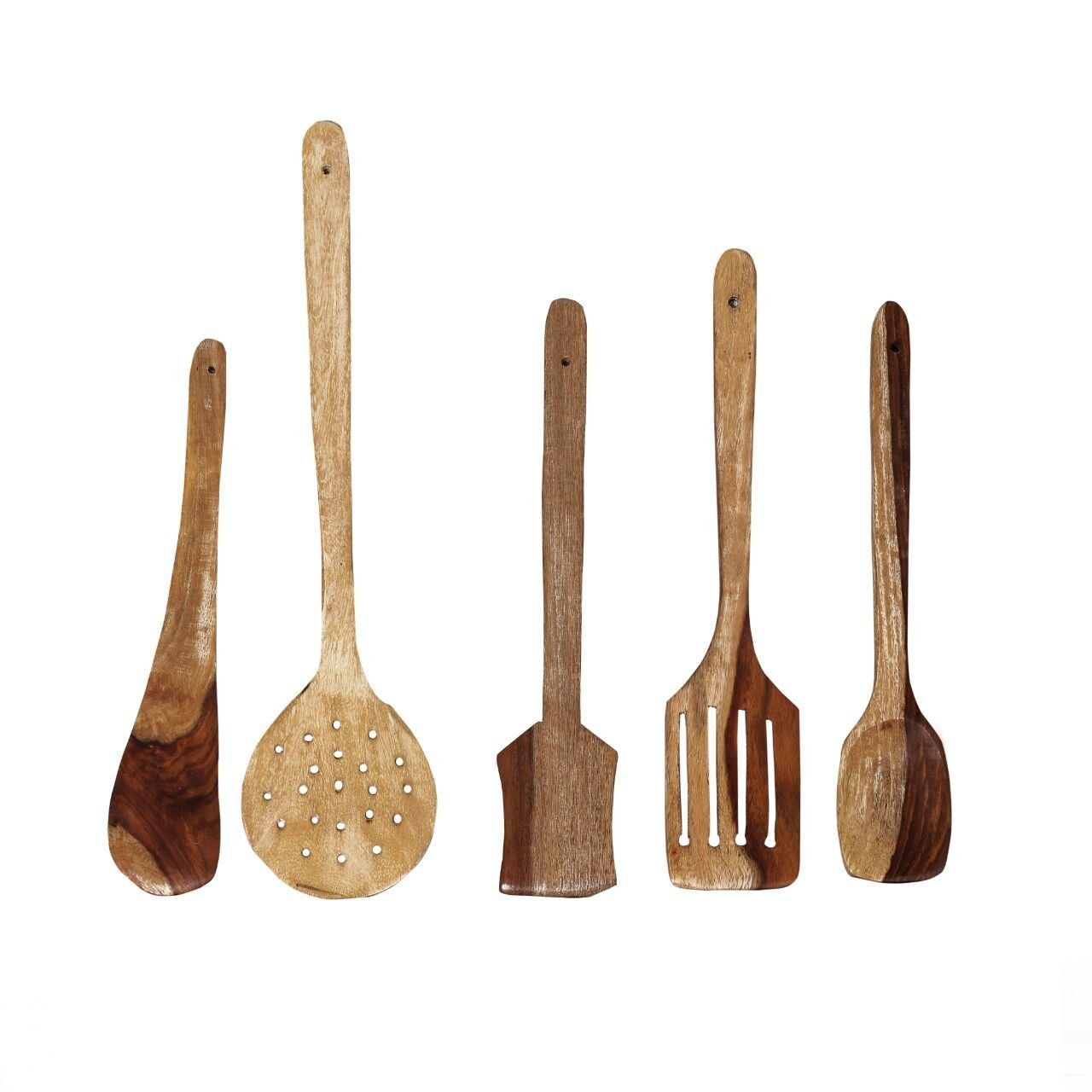 Wooden Spoon ( Set of 5 Spoons) 1 Frying, 1 Serving, 1 Spatula, 1