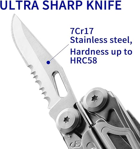 Miniatura 3 de Multiherramienta, alicates multiherramienta 22 en 1 con arrancador de fuego, silbato de emergencia, rompecristales, bloqueo de seguridad y funda de