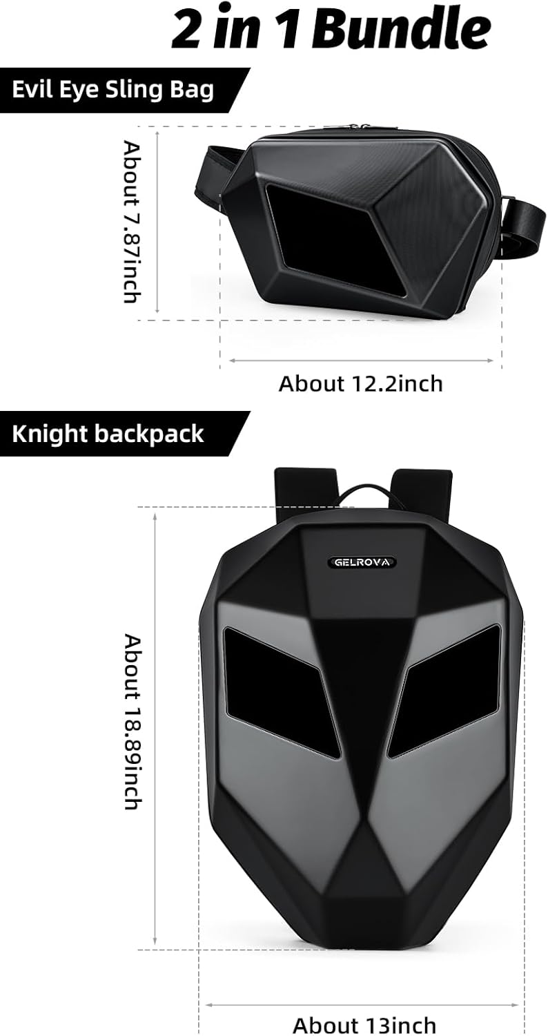 Gelrova [Batteries not included] 2-in-1 LED Backpack Set: Knight Expandable 25L Hardshell Cycling Backpack+ Evil Eye LED Crossbody Sling Bag, Black - Image 6