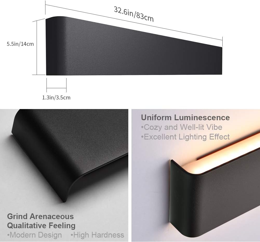 Aipsun 30W/32.6in Modern Black Vanity Light Indoor Modern Rectangular LED Wall Mount Light Up and Down Vanity Light for Bathroom Lighting Fixtures Warm Light 3000K