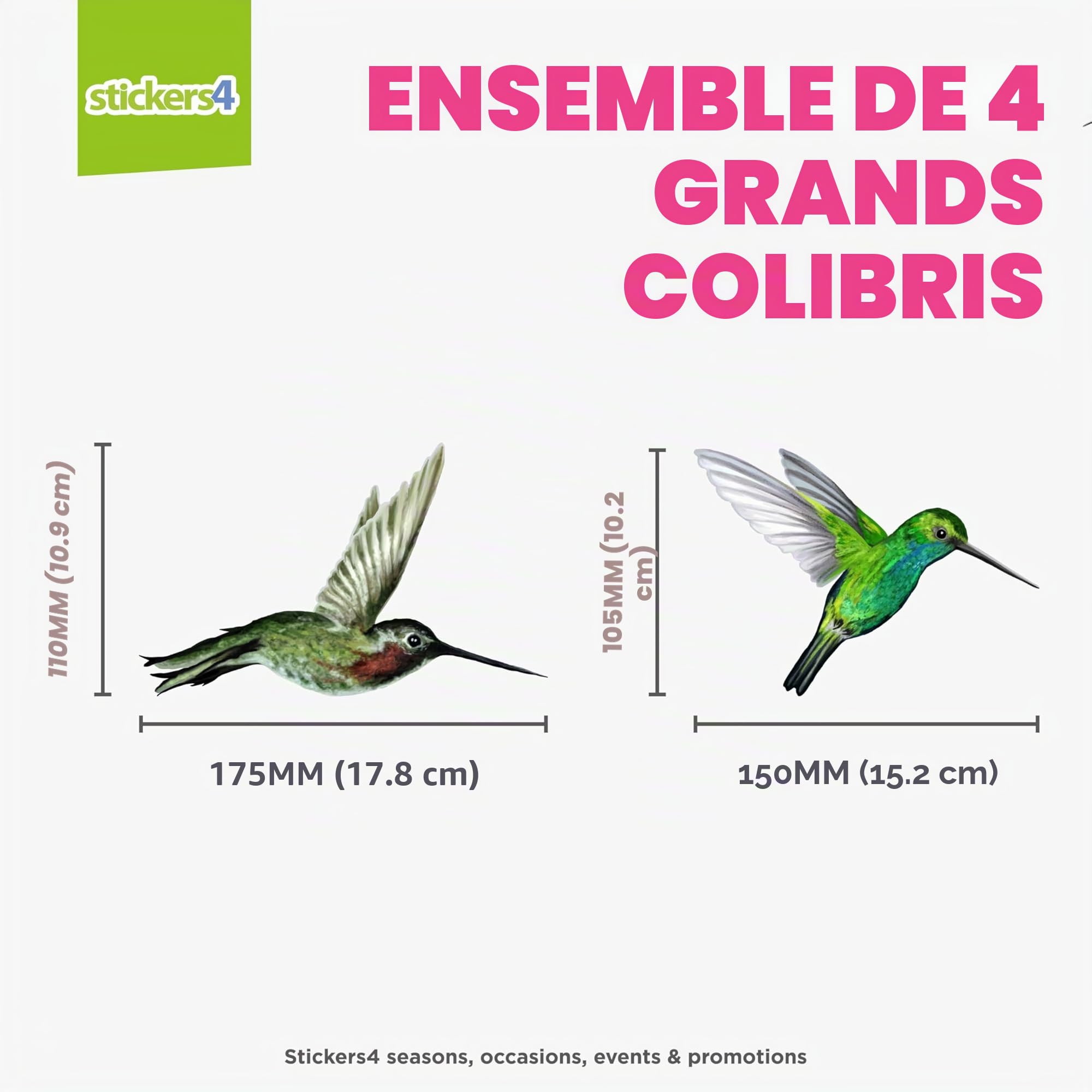 Stickers Pour Fenêtre - 4 Superbes Stickers Electrostatiques Décoratifs au Motif Colibri – Permet d’éviter que Les Oiseaux Ne Se Cognent Dans Vos Fenêtres