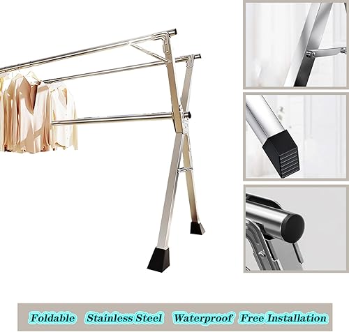 Miniatura 3 de Estante de secado de ropa plegable para lavandería, estante de almacenamiento de ropa para interiores y exteriores, estantes de acero inoxidable