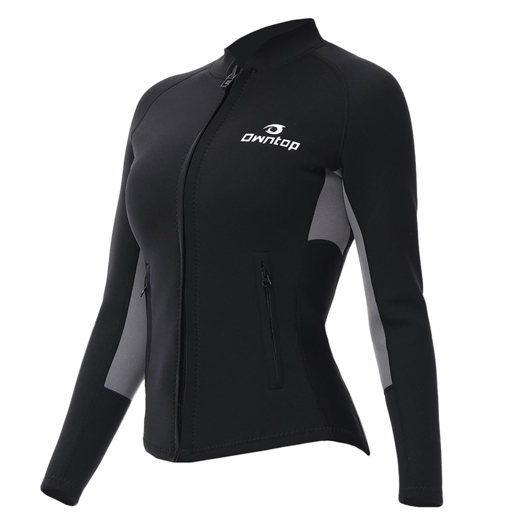 Owntop Men/Women Wetsuit Top Jacket - 2mm Neoprene Long Sleeve for Warmth Comfort | Durable YKK Front Zipper | Extended Back Flap | 2 Zipper Pockets | Diving Surfing