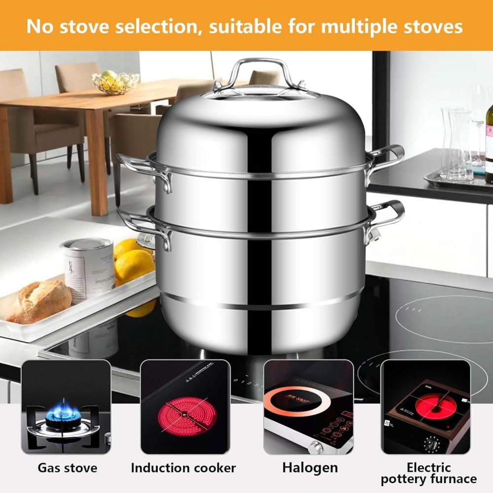 Kochtopf, Dampfgartopf aus Edelstahl 304, Suppentopf, Dampftöpfe zum Kochen zum Kochen, Mehrzweck-Kochgeschirr mit Deckel für Suppen, Eintöpfe und Nudeln