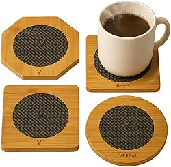 Descanso de Panela Em Bambu, Protetor de Mesa, Descanso de Bule de Chá e Chaleira. Kit com 4 unidades Formatos variados