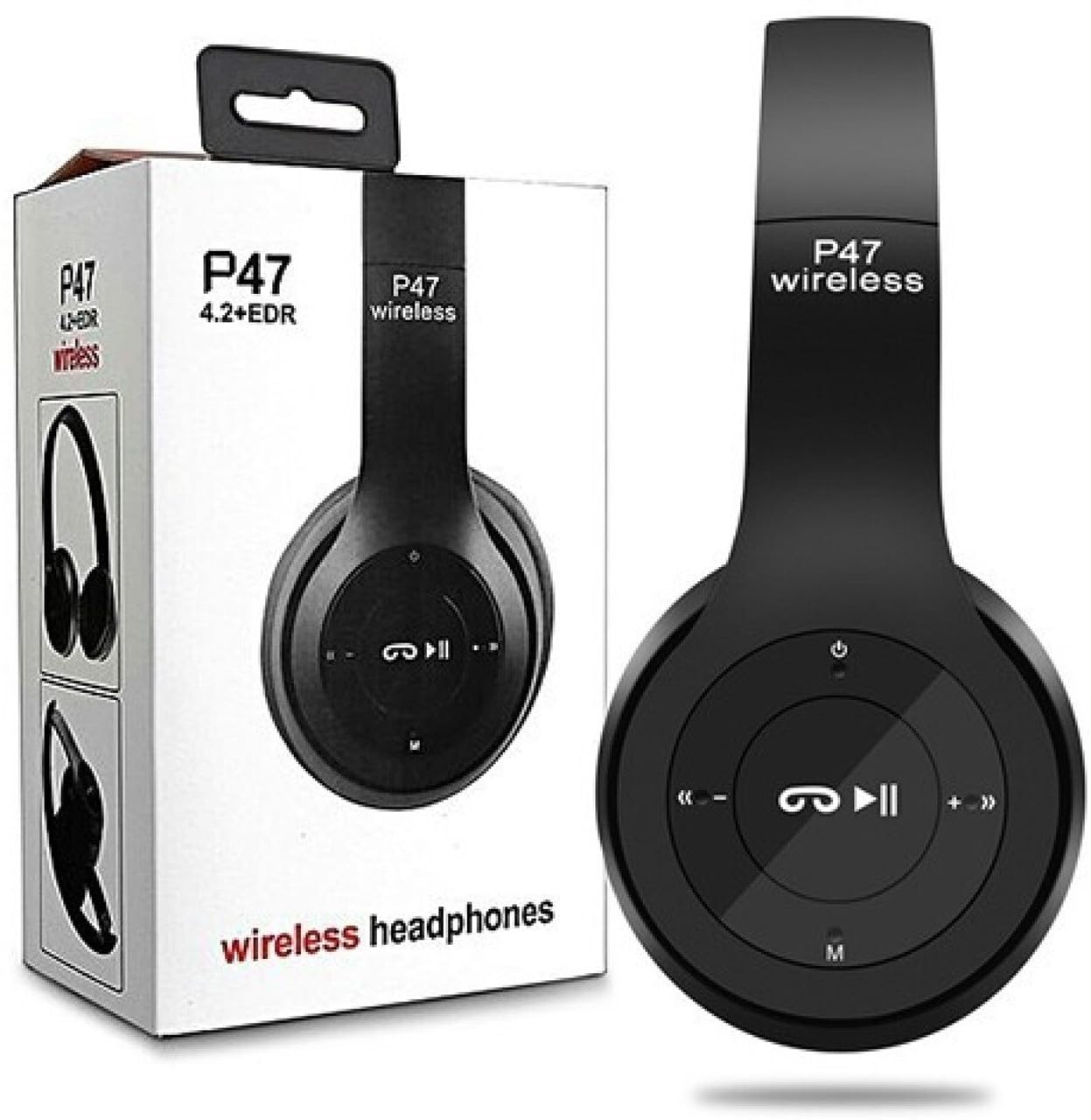 P47 Wireless Headphone with Mic & SD Card Support and AUX Connectivity Bluetooth Headphone (Black)-image-35